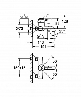 Смеситель для ванной GROHE BAU CLASSIC 32865000