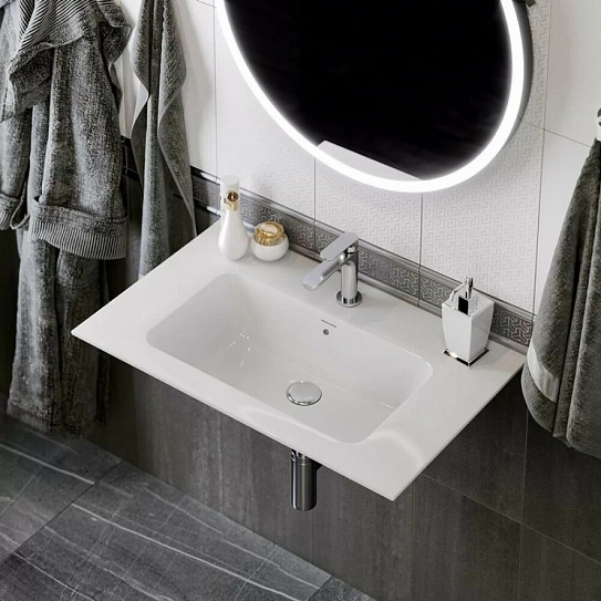 Раковина PIANO подвесная/мебельная 75 см, белая глянц. Pl.wb.75