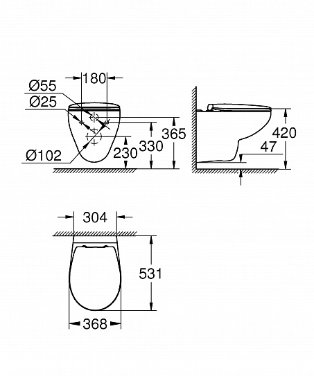 Подвесной унитаз безободковый Grohe Bau Ceramic WC 39351000