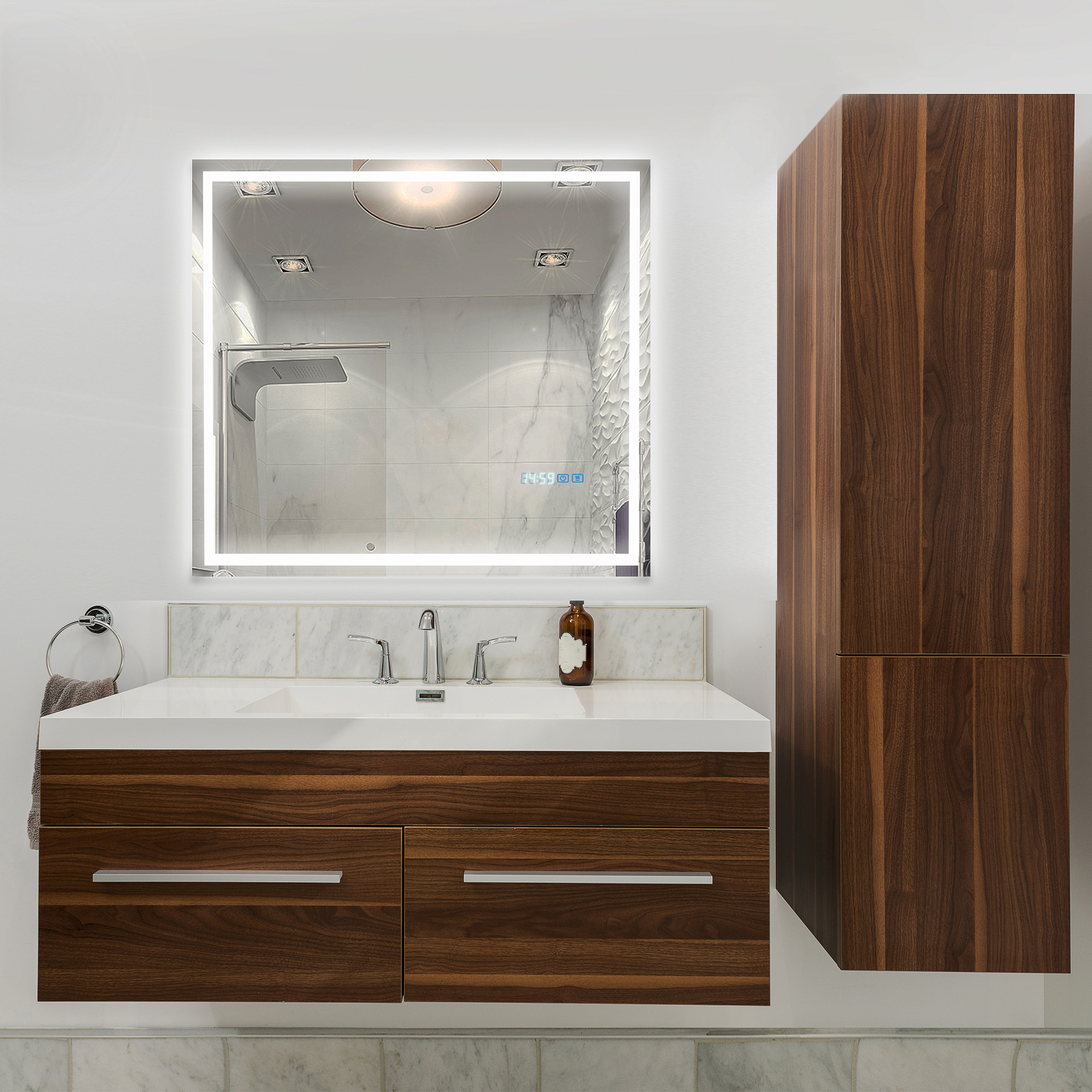 Как настроить часы на зеркале в ванной с подсветкой - 93 фото