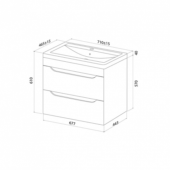 Тумба с раковиной IDDIS Ray (4077000i28), подвесная, 70 см,белый, RAY70W0i95K