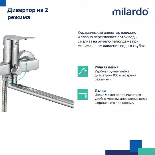 Смеситель для ванны с длинным изливом Milardo Demi DEMSB00M10