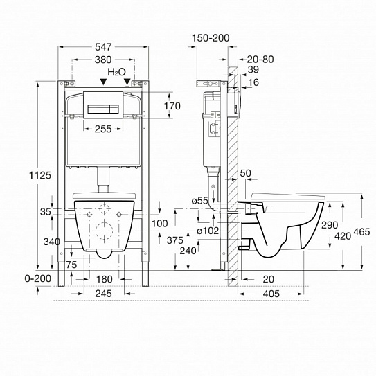 ПЭК ONA Чаша унитаза подвесная rimless с инсталляцией, сиденье с крышкой, панель смыва хром Roca ZRU9310392