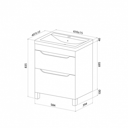 Тумба напольная с умывальником (4076000i28) 60см, белый, Ray, IDDIS RAY60WFi95K