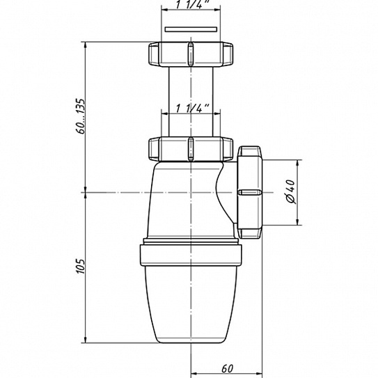 Сифон бутылочный ORIO 1 1/4"х40 малый корпус без выпуска А-3200 