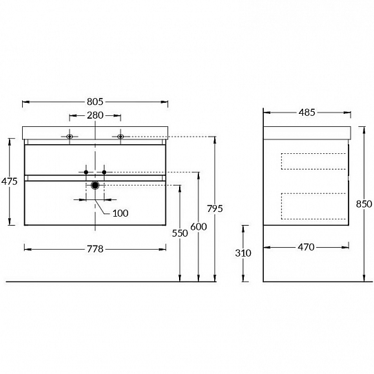 Тумба CUBO подвесная с ящиками 80 см, белая матовая Kerama Marazzi CU.80.2/WHT.M