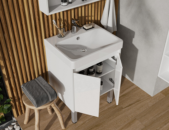 Тумба с раковиной AQUATON Сканди Doors 55 белый глянец/белый матовый 1A278801SD010