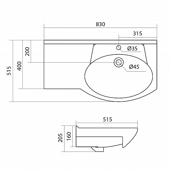 Раковина мебельная Santek Коралл 83 1WH110225 с левым крылом