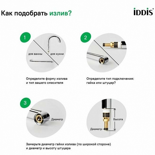 Излив для кухонного смесителя IDDIS, J-образный, латунь, 176 мм, поворотный, хром 995J18C5SMF,