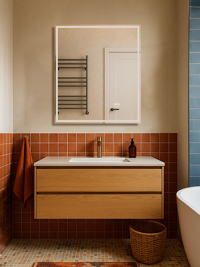 Зеркало 70х80 Аврора Monterey с подсветкой, термообогревом, часами и сенсором на взмах