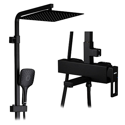 Душевая система с тропическим душем и смесителем Gappo G2417-6 латунь, цвет черный матовый