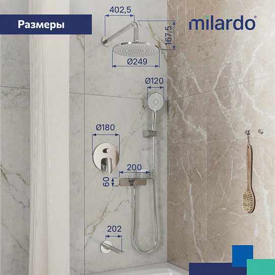 Душевая система скрытого монтажа с тропическим душем Milardo Rora RORSB03M68