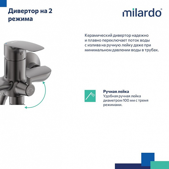 Смеситель для ванны с длинным изливом графит матовый  Rora Milardo RORGM00M10