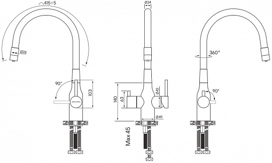 Смеситель для кухни Paulmark Salix под фильтр с гибким изливом, бронза, Sa213419-BR
