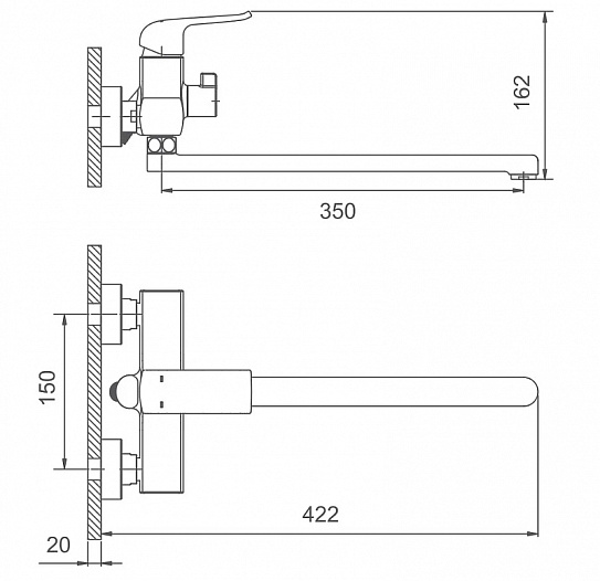 Смеситель для ванны Gappo G2250-8 латунь,  длинный поворотный излив