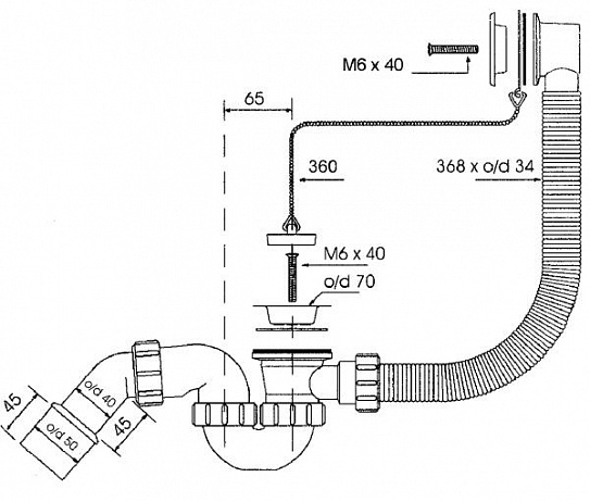 Сифон для ванны с коленом McALPINE MRB1 (обвязка)