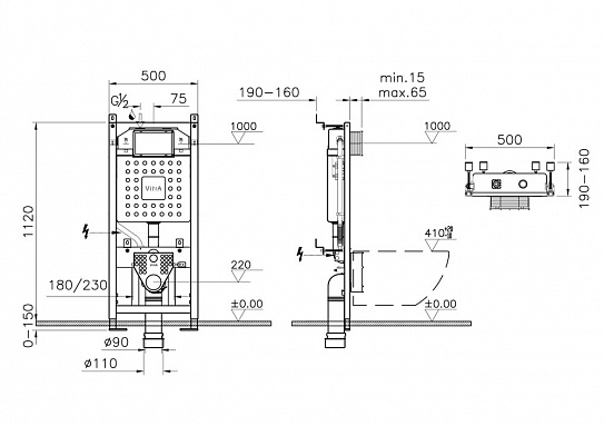 Инсталляция для унитаза Vitra скрытая система смыва 3/6 л + кнопка 700-1873