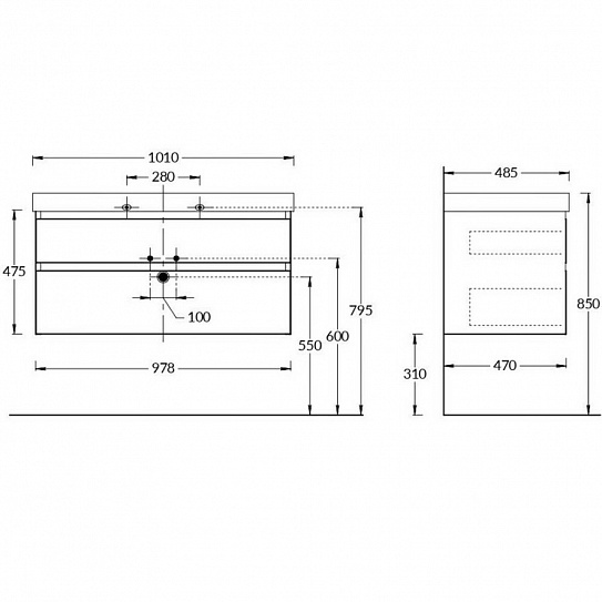 Тумба CUBO подвесная с ящиками 100 см, белая матовая Kerama Marazzi, CUВ.100.2/WHT.M