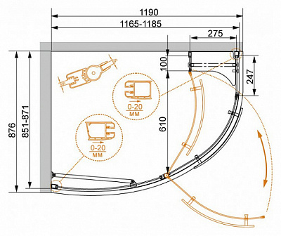 Душевое ограждение 120х90 Cezares Elena RH1 ELENA-W-RH-1-120/90-C-Cr-R правое, хром/прозр. 120х90