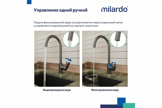 Смеситель для кухни Milardo Rora с каналом для фильтрованной воды, графит RORGMFJM05