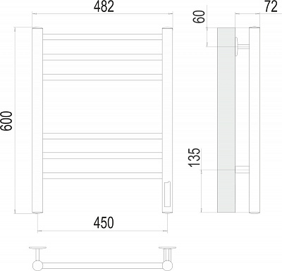 Полотенцесушитель электрический КС АВРОРА П6 450*600 (9005) Terminus 4670078527479 черный матовый
