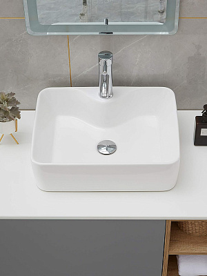 Раковина накладная 50 с отверстием под смеситель, фарфор, MONTEREY ZT-8099A (49х38) прямоугольная