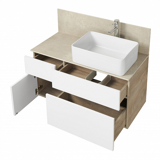 Тумба под раковину Aquaton Мишель 100 дуб эндгрейн, белый 1A244101MIX40
