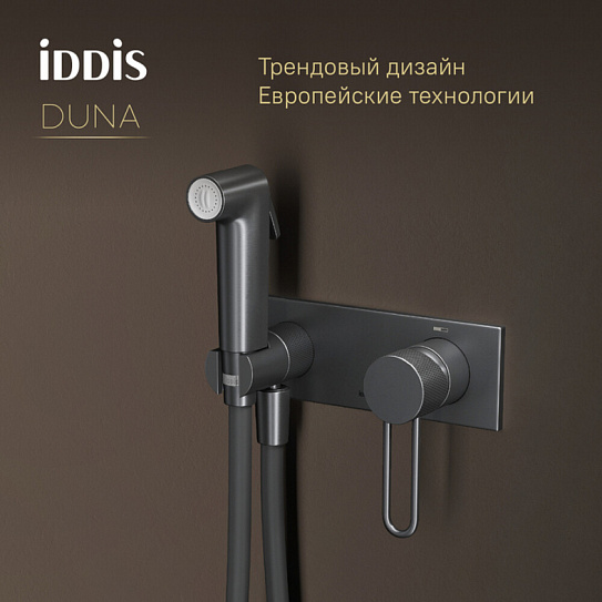 Встраиваемый смеситель с гигиеническим душем, графит матовый, Duna, IDDIS, DUNGMV0i08