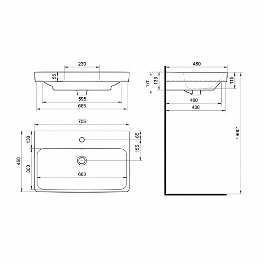 Раковина AQUATON Адриана 70 мебельная 1WH501628