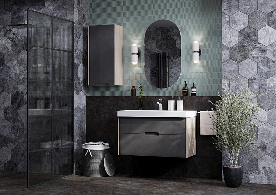 Тумба с раковиной Aquaton Оливия 90 грей, дуб ойстер 1A254401OLUG0