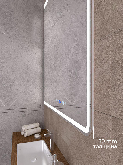 Зеркало в ванную с подсветкой и подогревом Monterey Аделия Люкс 70x100 (холодный свет, мультиблок, на касание)