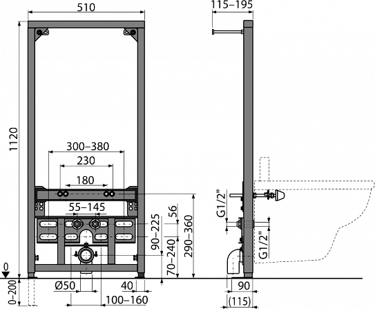 Инсталляция для биде AlcaPlast A105/1120