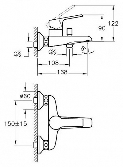 Смеситель для ванны Vitra Axe S A41070EXP латунь