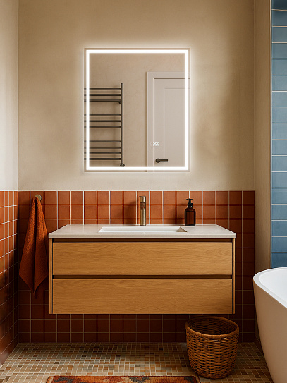 Зеркало 60х70 Аврора Monterey c подсветкой, термообогревом, часами и сенсором на взмах