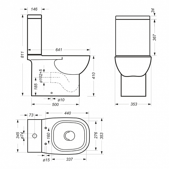 Унитаз-компакт Sanita Luxe Quadro Slim DM (тонкое сиденье дюропласт, микролифт) QDRSLCC01151022