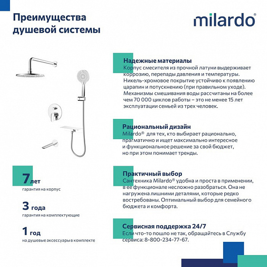 Душевая система скрытого монтажа с тропическим душем Milardo Rora RORSB03M68