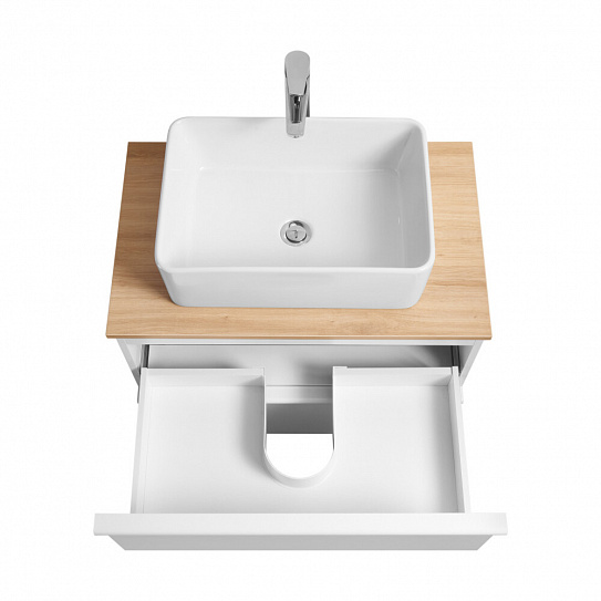 Тумба с накладной раковиной и столешницей Aquaton Хюгге 75 2 ящика белый матовый, 1A282301HG2B0