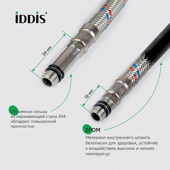 Гибкая подводка 2шт 2м г-ш F1/2xM10S F1/2xM10L SS304 IDDIS 926CBS20ZP латунь