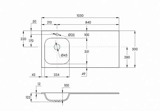 Раковина Aquaton Бланш 1050 левая белая 1A742131B101L