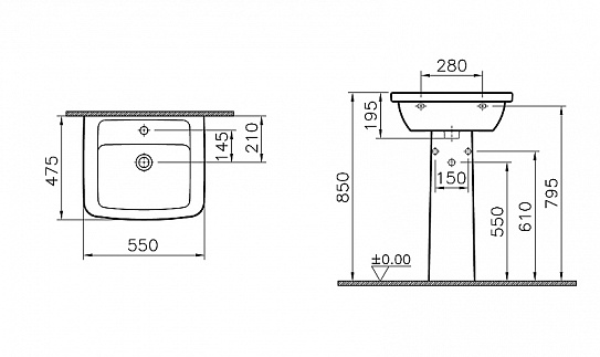 Раковина с пьедесталом 55 см Vitra Form 300 9602В003-7650