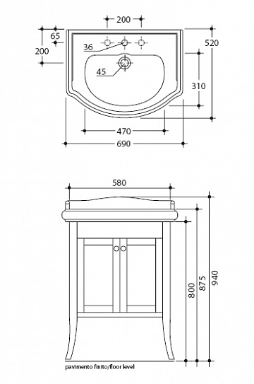Тумба с раковиной Kerasan Retro 7351 70 см, дерево