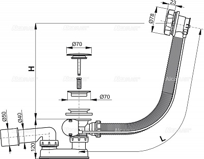 Сифон для ванны AlcaPlast A55KM-80