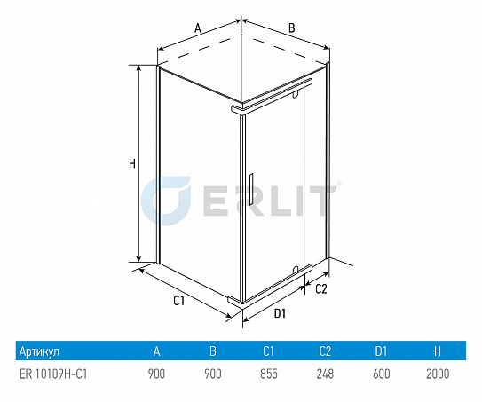 Душевой угол ERLIT ER 10109H-C1