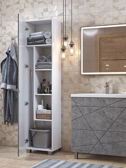 Шкаф пенал в ванную 45 см серый VIGO Geometry 450, цвет бетон