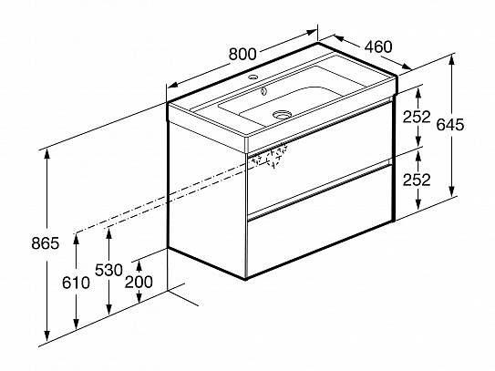Тумба под раковину Roca Ona 800 темный вяз 2 ящика A857630511