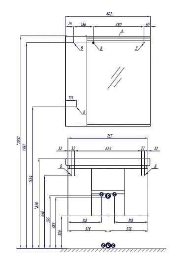 Шкаф-зеркало Акватон Рене 80 белый/грецкий орех 1A222502NRC80