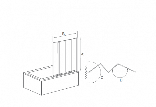 Шторка на борт ванны BAS SCREEN GR4-100-G-WE (4 ств.складная, лев/прав,мат. стекло 4 мм)