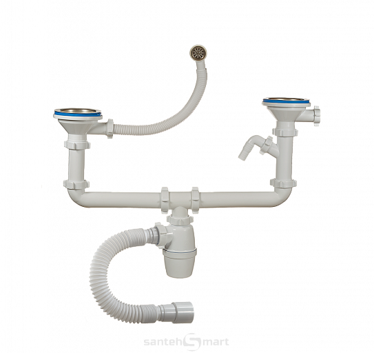 Сифон для мойки двойной ORIO 3 1/2 40 с одним отводом для стиральной машины и гибкая труба A-50092