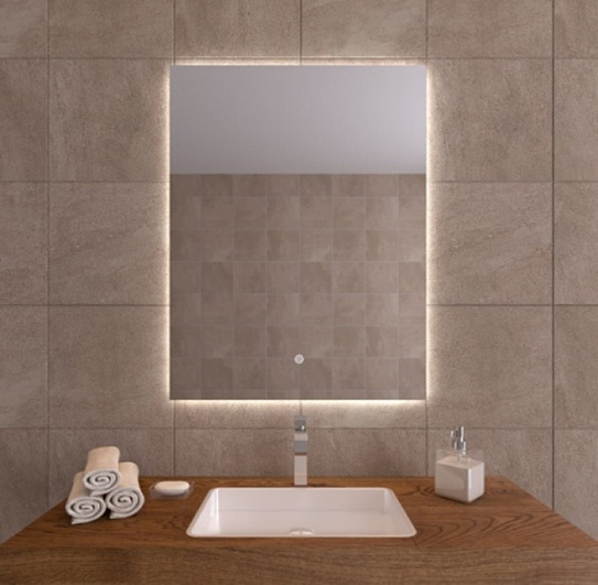 Зеркало в ванную 60х80 с подсветкой, сенсор на касание с диммером и плавным пуском Caiman PrimaEco