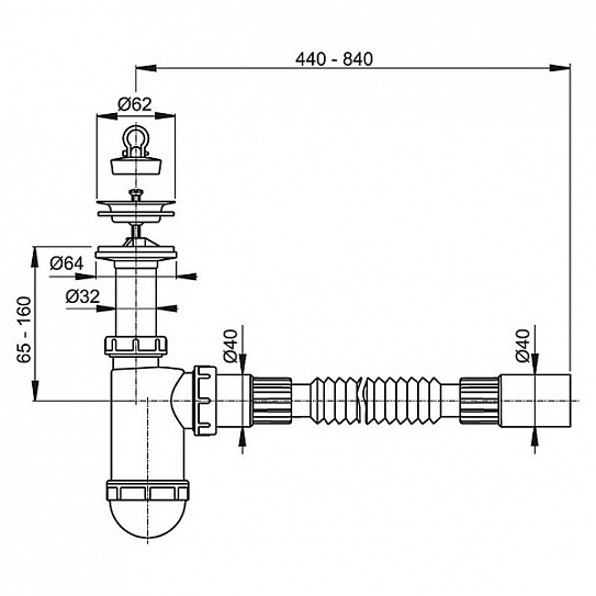 Сифон для умывальника 1 1/4" с гибкой трубой 40*40 AlcaPlast A41+A710